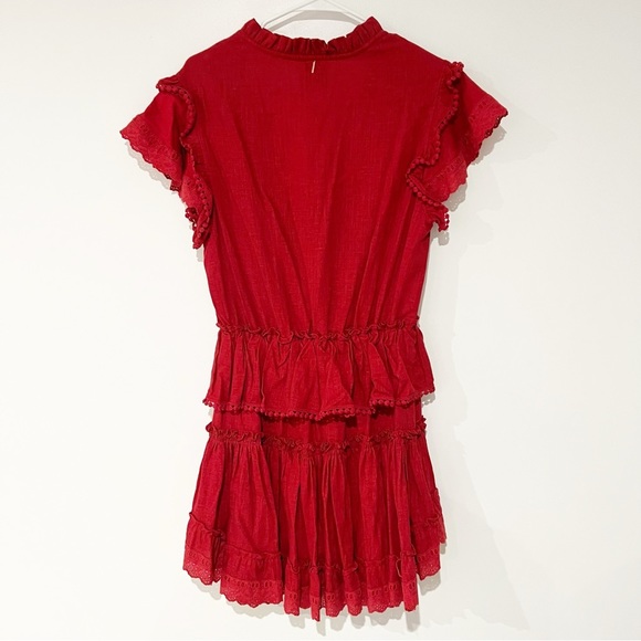 Misa Lillian Rust Orange/Red Tiered Ruffle Blouson Linen Blend Mini Dress Small - Picture 7 of 11